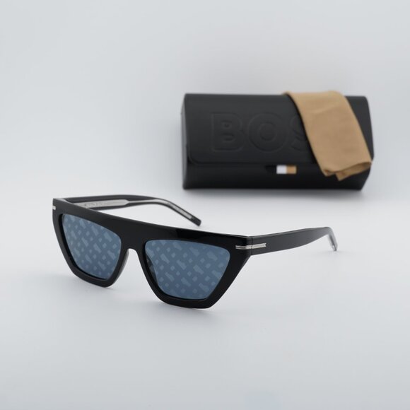 Hugo BOSS 1609/S 0807 MD Geometric Sunglasses - Black/Grey Blue Monogram main image 8